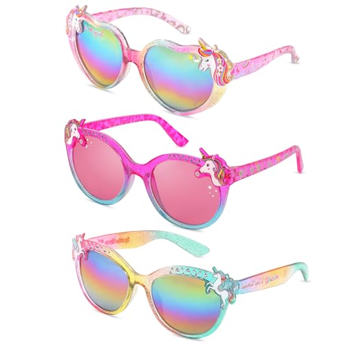 Image of 3 Pairs Kids Sunglasses Girls,UV Protection Sunglasses Toddler Eyewear for Party Favors Beach Glasses Age 3-12