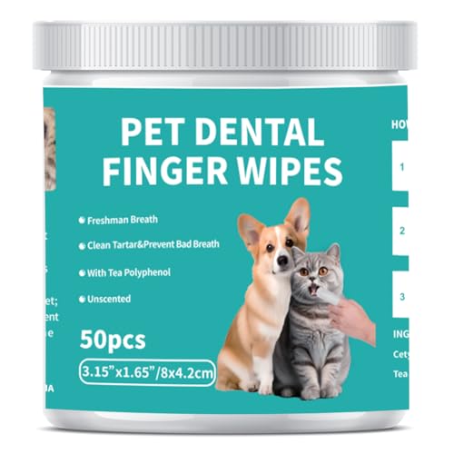 ABTOHE Dog Dental Care Wipes - Cat & Dog Teeth Cleaning Finger Wipes - Dog Tooth Brushing Kit Dental Wipes - Reduces Plaque & Freshens Breath (50 Pcs)