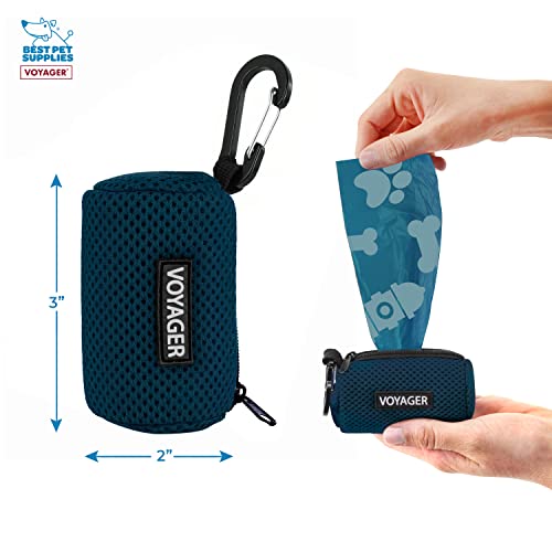 Image of Best Pet Supplies Dog Poop Bag Holder Leash Attachment, Color, Reusable Mesh Dispenser Pouch for Travel, Walking, Park, and Outdoor Use, Soft and Durable with Clip-On - Prussian Blue, (DS01-BUW)