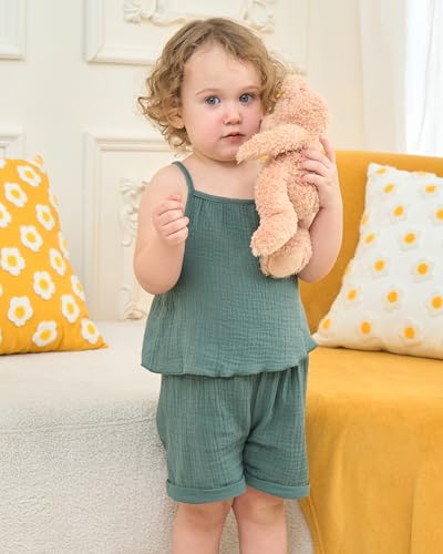 Image of Weebaby Toddler Girl Clothes Baby Summer Outfits Sleeveless Halter Top Ruffle Short Set Cute Kids Clothes Girls
