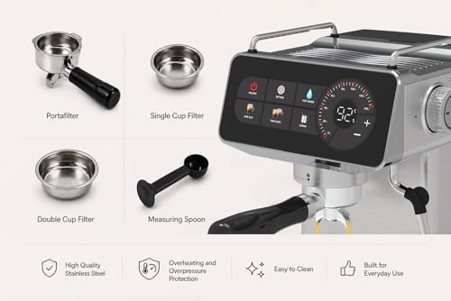Image of Espresso Coffee Machine | 20 Bar High Pressure | Adjustable Brewing Time and Temperature | Cold Espresso Option | Steam Wand for Cappuccino and Latte | Overheating and Overpressure Protection