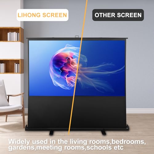 Image of LIHONG Screen 80 inch 4:3 Manual Pull Up Projector Screen Floor Rising Standing Projector Screens 4K HD Indoor & Outdoor Projection Screen for Home Theater Movies,Classroom,Hotel,Office