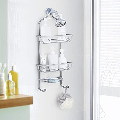 Maxdoux Shower Caddy Over Shower Head Aluminum Never Rust Thickened Hanging Shower Organizer, Larger Space Shower Rack With 2 Hooks And Soap Holder For Bathroom Essentials, Gray, 11.2"X5"X25.7" #TOP4