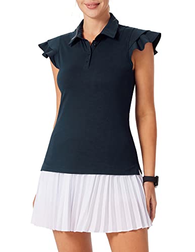 JACK SMITH Womens Golf Polo Shirt Ruffles Sleeveless Moisture Wicking Tennis Shirts Lightweight Athletic Tops