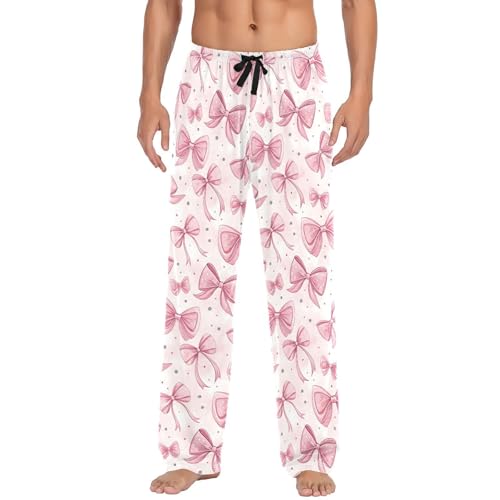 Men's Bows Pajama Pants with Pockets - Straight Fit Cotton Sleep Bottoms for Lounge & Nightwear#1392