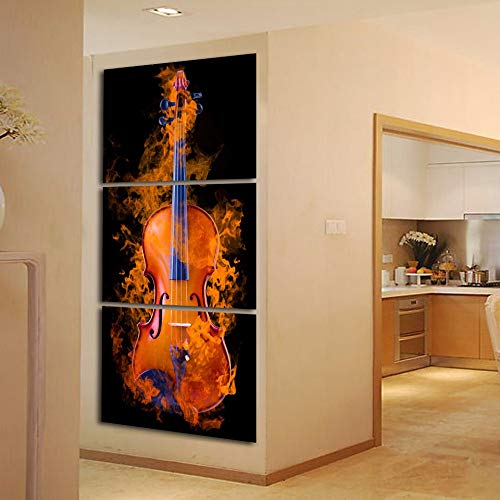 Tableau violon en flammes triptyque déco salon - 3