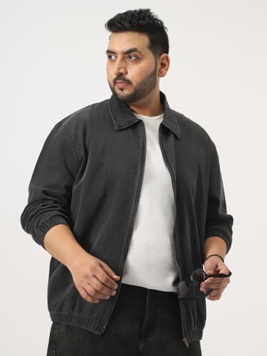 Image of Urbano Plus Men's Relaxed Fit Full Sleeve Harrington Denim Jacket