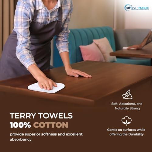 Image of SIMPLI-MAGIC Cotton Terry Towels, Highly Absorbent Soft Cleaning Rags - Commercial Terry Cloth for Kitchen, Bar, Restaurant (White), 60 Count, 17 inch x 14 inch (Pack of 4)