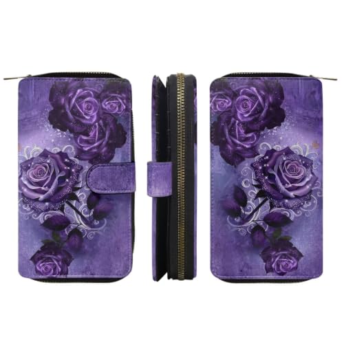 Image of COEQINE Ladies Wallets Pink Leopard Heart Black Printed Leather Phone Long Clutch Purses Check Coin Change Holder