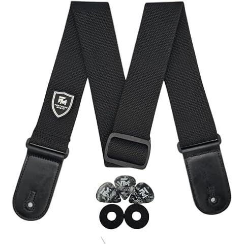 Fretwise UK Black Cotton Guitar Strap with Pick Pocket Cover