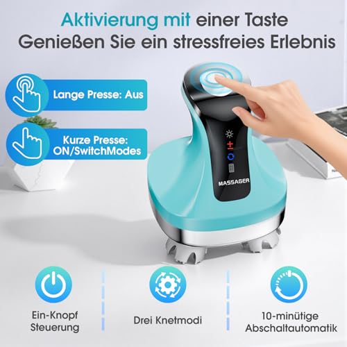 Kopfhautmassagegerät Elektrisch 4D, Nacken- und Schultermassagegerät mit 108 Knetknoten, Kabelloser Körper Massager für Beine Rücken, IPX7 Wasserdicht, 4 Modi, Handmassagegerät - Blau