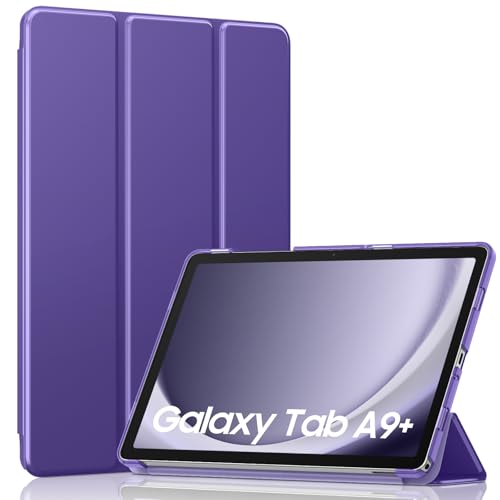 Image of MoKo Trifold Case for Galaxy Tab A9 Plus /A9+ 11 Inch 2023, Deep Purple | Slim Stand Hard PC Translucent Back Shell Smart Cover, Auto Sleep /Wake, Light, Anti-scratch, 2 Adjustable Angle