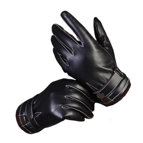 Gants en cuir PU pour hommes doublés polaire noire pour l'automne et l'hiver