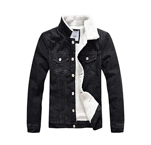 Veste en jean pour homme col fourrure contre le froid blouson denim noir L