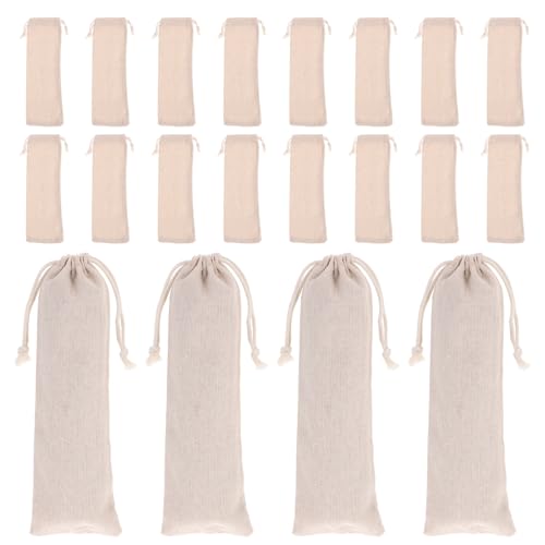 Pajitas de beber estuche de lino lavable y reutilizable, fundas con cordon ajustable 2