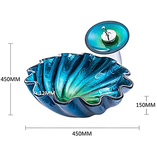 Ocean Blue Shell Color Art Basin Boven Het Aanrechtblad/Wastafel Van Gehard Glas/Badkamer Artistieke Gootsteen/Met… - Image 7