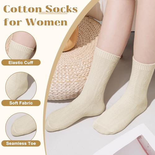 Image of Justay Crew Socks for Women, Cute Knit Boot Dress Cotton Socks | Athletic, Breathable, Warm, Soft, Comfortable, Calf, Gifts, Casual, Size 5-9, Fall