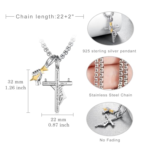 925 Sterling Silver Lineman Cross Necklace for Men, Unique Lineman Gifts, Electrician Jewelry, Faith Pendant Necklace, Cool Accessories for Men4