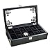 H.yina Caja de Reloj de Madera de 12 cuadrículas Joya Reloj Estuche de Almacenamiento Bandeja de Pulsera Organizadores de Pulsera, Broche de Metal 12 Cojines Removibles con Tapa de Vidrio - Negro
