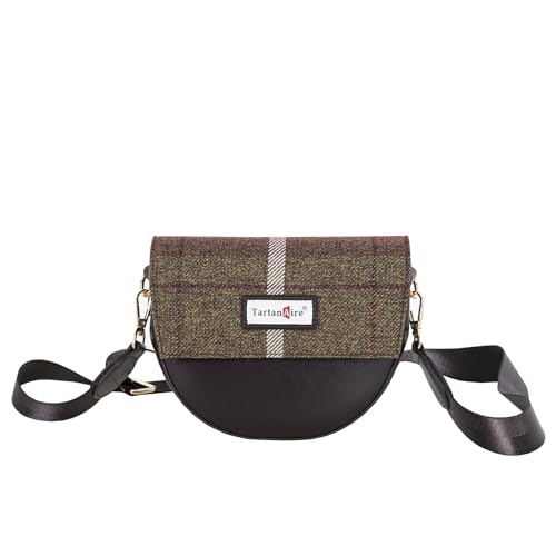 TartanAire Crossbody Bags for Women PU Leather Saddle Handbag Tartan Shoulder Bags with Wide Shoulder Strap for Work Travel Casual Outfits Red Dark Brown