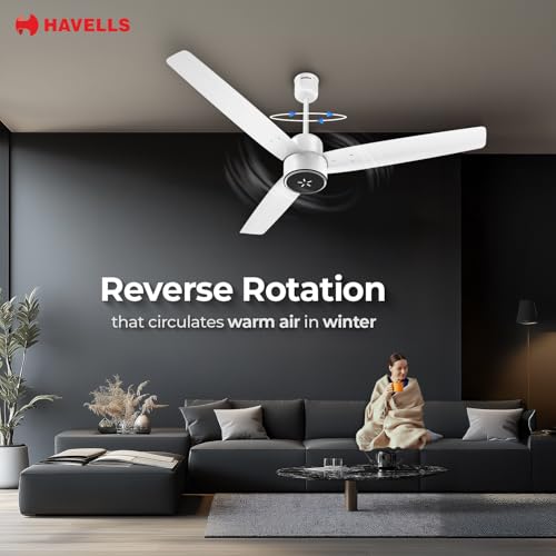 Image of Havells EPIC SIGNIA BLDC Ceiling Fan 1200mm, 5 star, LED Speed Indicator, 380 RPM, Up to 65% Savings, Reverse Rotation,4 Speed Modes, Low Wattage 30W, Low Noise, Air Flow:225 CMM, White