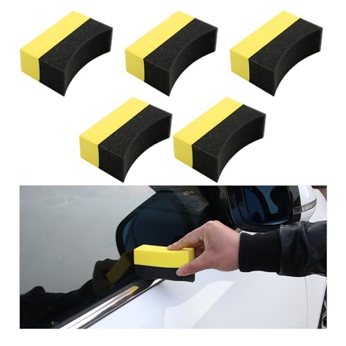 Sylvil 5 PCS Tire Contour Dressing Applicator Pads, Car Polishing Sponge Wax Buffing Pads, Automotive Tire Dressing Shine Sponge for Car Glass, Painted Steel, Porcelain and More (Normal)