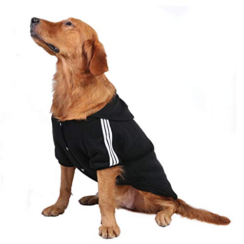 FEimaX Dog Hoodies Warm Coat for Medium Large Dog Pet Clothes Outdoor Apparel Puppy Hooded Sweater Soft Padded T-Shirt Cotton Jumper, with Harness Hole (6XL, Black)