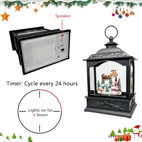 Linterna de nieve de Navidad con música y temporizador, funciona con USB o pilas 8