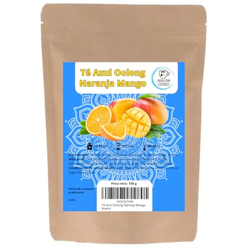 Te Azul Oolong con Naranja y Mango | Té Oolong Chino a Granel I Té Antioxidante, Energético y Digestivo I Té Azul en Hojas Sueltas (50 tazas) 100 g (Naranja Mango)