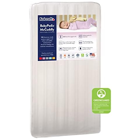 Kolcraft BabyPedic Premium Hypoallergenic Waterproof Baby Crib Mattress & Toddler Bed Mattress, Airy Comfort, 120 Steel Coils, GREENGUARD Air Quality Certified, Made in USA, 52"x28" (Amazon Exclusive) Cover