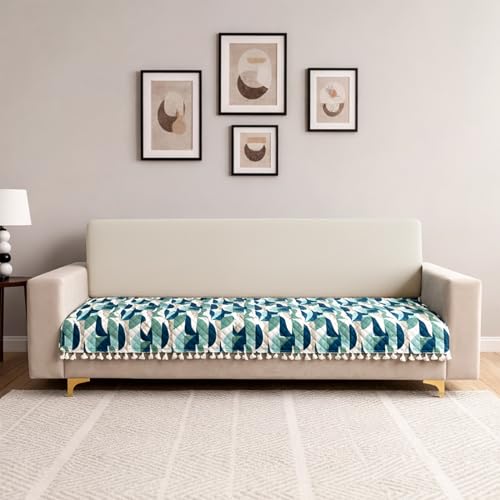 Image of Homerz Premium Printed Quilted Velvet Sofa Slip Cover Protector with Tassels, Sofa Mat, Exact Size, Antislip Cover (Grey Abstract, 5 (3+2) Seater, Half)