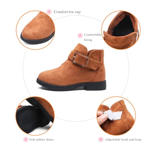 Girls Suede Buckle Chunky Heel Ankle Boots Side Zipper Comfortable Breathable Low Heel Non-Slip Chelsea Dress Ankle Boots Kids School Dance Ankle Boots3