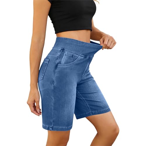 SHOPESSA Womens Jorts,Bermuda Jean Shorts Women High Waisted Tummy Control Stretchy Pull On Denim Shorts Knee Length Jorts with Pockets