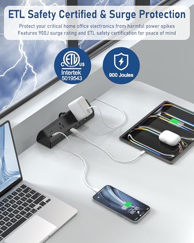 Image of Jgstkcity 90W Desk Clamp Power Strip,12 USB Ports (6 PD 45W USB-C),Surge Protector,ETL Listed Power Hub Extension Cord,Fast Charging Station for Home Office Desk Edge Mount (Black,12 USB-90W)