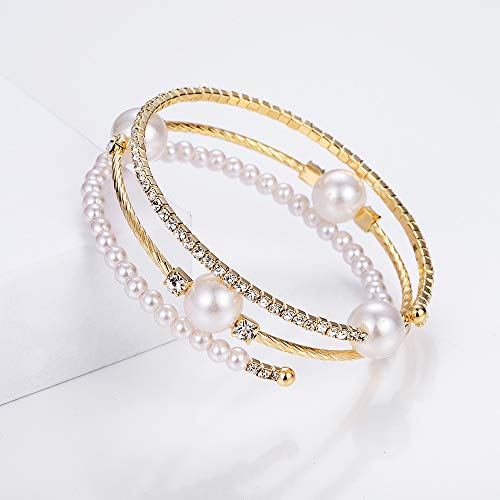 Open Layered Simulated Pearl Wide Crystal Bracelet Multilayer Glaring Rhinestone Cuff Bangles Jewelry for Women Girls2