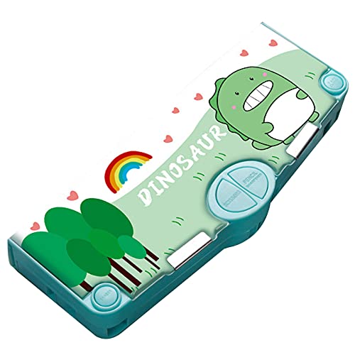 Estojo multifuncional, caixa de lápis com 2 compartimentos para estudantes – conjunto de papelaria com estampa de desenho animado com tesouras e apontador de lápis (tamanho único, estilo 4)