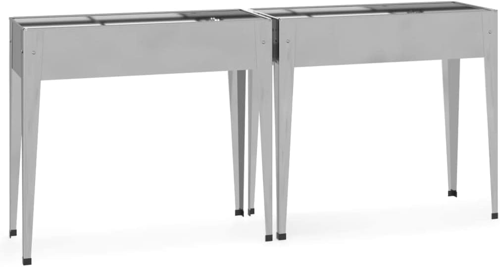 Galvanized Steel Planter Box Set of 2 Large 39.6x39.6x35.4 in Silver Rectangular Raised Garden Beds Outdoor for Balcony Patio Terrace