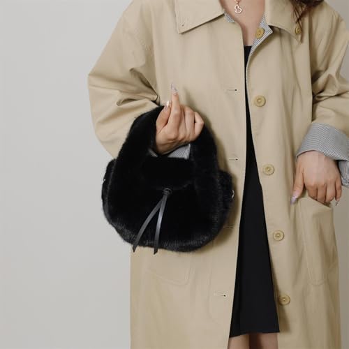 Faux Fur Small Tote Handbag for Women Soft Furry Shoulder Crossbody Bag Cute Fluffy Purse2