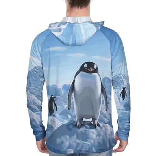 Men's Sun Shirts UPF 50+ Rash Guard Long Sleeve Sun Protection Hoodie Penguin Antarctica Ice Lightweight Shirt 2XL White3