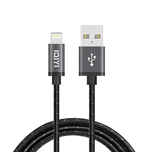 IQIYI Cable de carga USB [MFi Certificado] 3M Carga y Sincronización Cable Lightning Carga Rápida Nylon Trenzado Compatible con iPhone 11/Xs Max/Xs/XR/X, 8 7 6s 6 Plus, SE 5S 5C 5, iPad, iPod - Gris