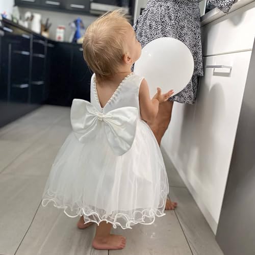 Image of LZH Baby Girls Ruffle Lace Backless with Headwear,Bowknot Flower Dresses Pageant Party Wedding Baby Girl Christmas Dress
