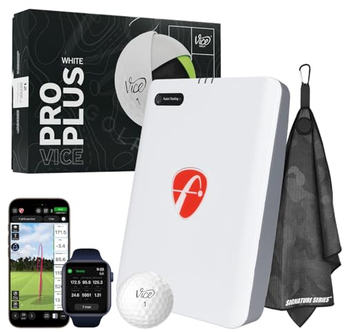 FlightScope Mevo Gen2 Portable Golf Launch Monitor & Simulator with Vice Pro Plus Balls | 18 Data Parameters, 8 E6 Simulation Courses, GPS Overview, Indoor & Outdoor | Signature Series Golf Towel
