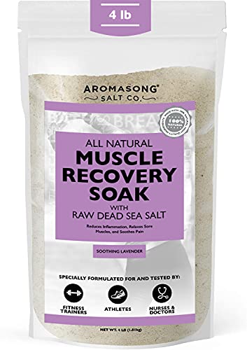 Aromasong Muscle Recovery Bath Soak 4 Lbs, Natrual Pain Relief & Joint Aches Soother, Raw Dead Sea Salt with Magnesium & Essential Oils, Dead Sea Muscle Soak Leaves Your Skin Softer Then Epsom Salt