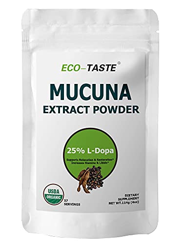 Organic Mucuna Pruriens Extract Powder, 25% L Dopa (Kapikachhu, Velvet Bean) for Relaxation, Mood and Brain Health, 114 Grams