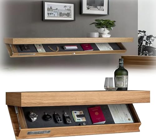 MTTHT Magic Hidden Storage Box - Wall Mounted Shelf Solid Wood Floating Storag Decor Designer Shelf with Secret Compartment Concealed Floating Shelf (Beige)