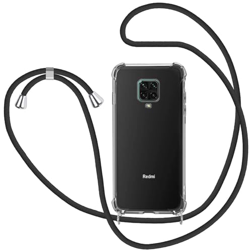 SAMCASE TPU Soft Silicone Case with Adjustable Hanging Strap Necklace Chain Cord for Xiaomi Redmi Note 9 Pro Max Black