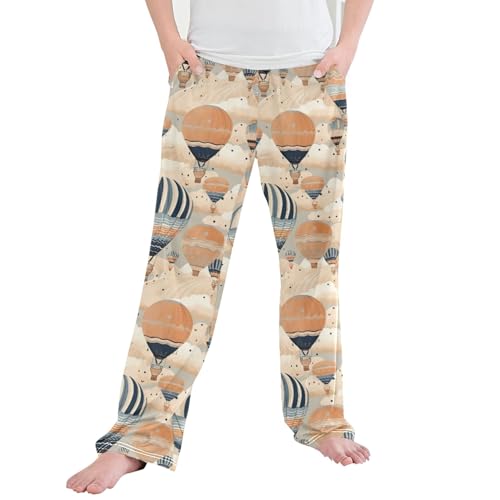 Hot Air Balloon Long Pajama Pants Elastic Waist PJ Bottoms with Pockets S A110827