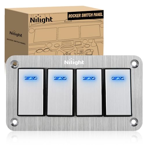 Image of Nilight 4 Gang Rocker Switch Panel 3 Pin On Off Pre-Wired Blue LED | Waterproof Aluminum Toggle Switches with DIY Stickers for 12V 24V Automotive Cars Marine Boats UTV Truck Jeeps