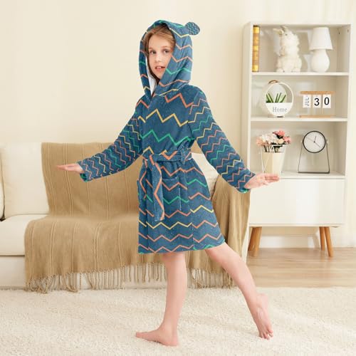 Bath Robe Girls Colorful Wave Pattern Hooded Pajama3