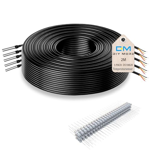 Image of Diymore 5 PCS 2M DS18B20 Waterproof Temperature Sensor Probe,Temperature Probe Stainless Steel Package 100PCS 4.7K Ohm Resistors 3W Compatible with Arduino Raspberry Pi